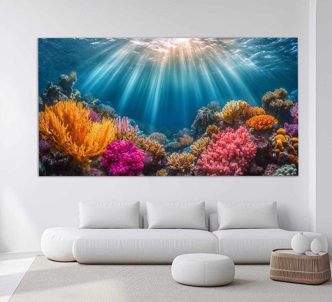 Colorful Coral Reef Underwater Sun Rays Diving Ocean Wall Art Poster - Image 6