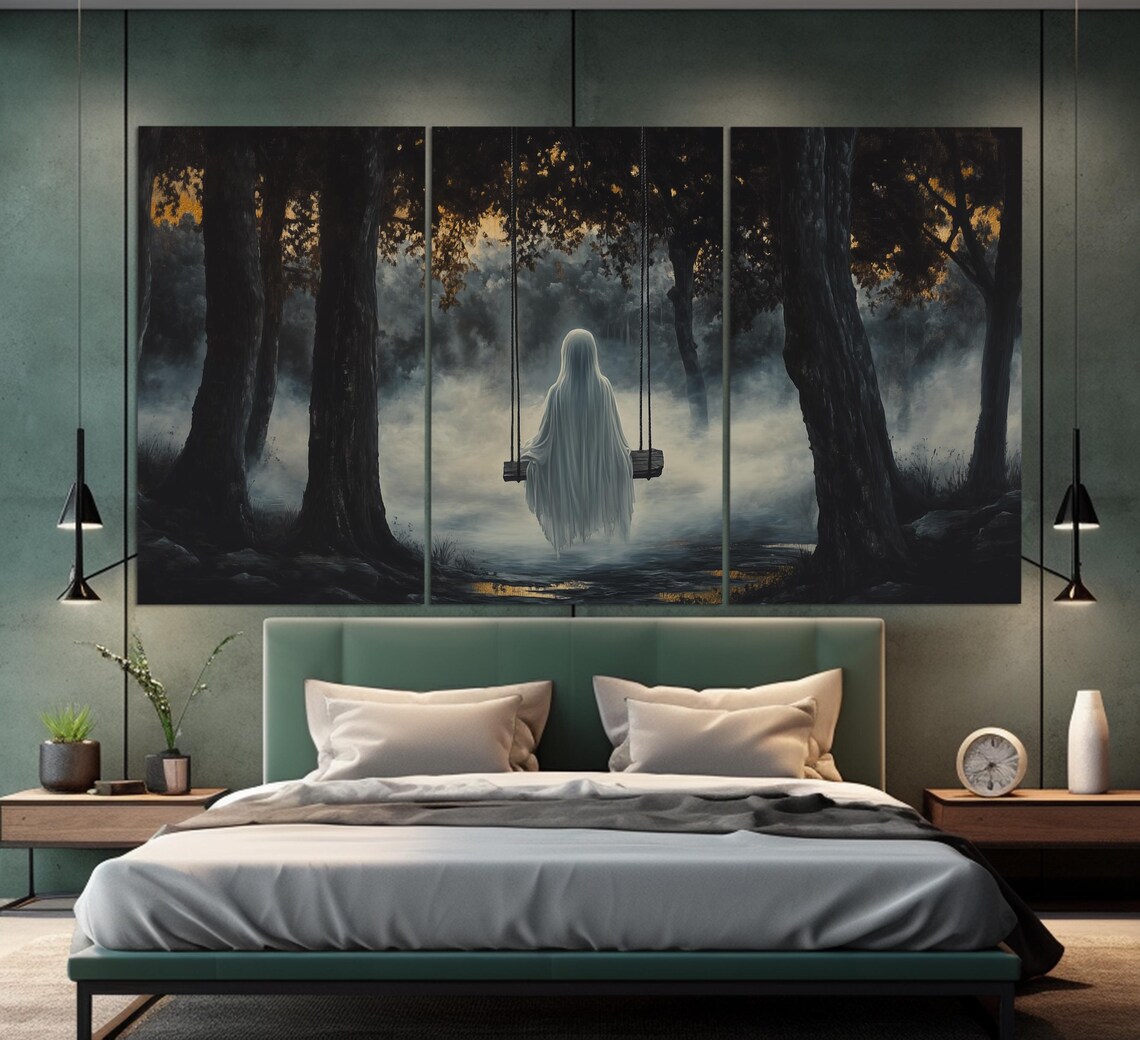 Ghost On Swing Dark Forest Misty Gothic Dark Academia Spooky Wall Art Poster - Image 6