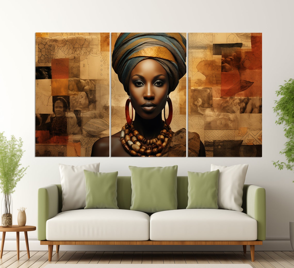 African Woman Portrait Print In A Vintage Oil Painting Style Ethnic Wall Art Ethnic Woman Painting African Wall Decor - Image 3