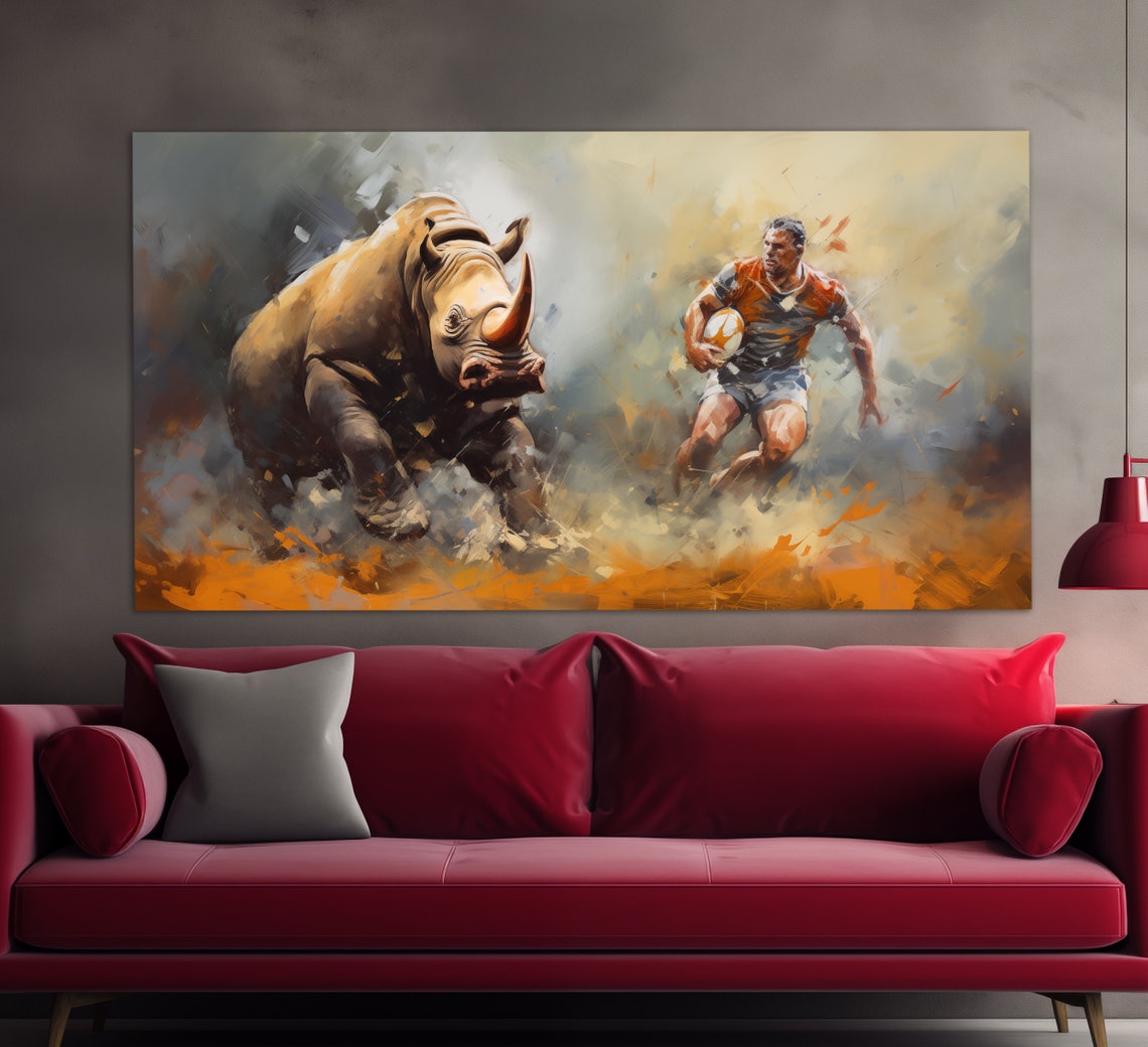 Rugby Player With Rhino Abstract Print In A Vintage Oil Painting Style Rugby Wall Art Rugby Painting Rugby Poster Rugby Fan Gift - Image 4