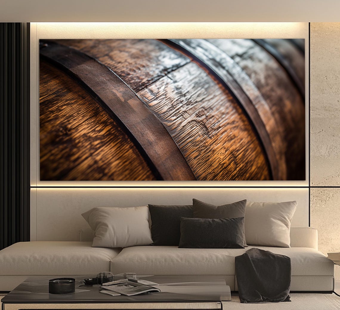 Wooden Wine Barrel Close Up Rustic Oak Texture Photography Print