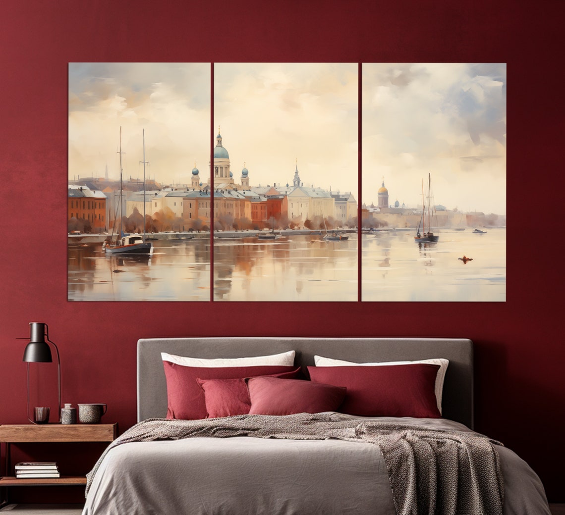 Helsinki Waterfront Cathedral Domes Sailboats Soft Pastel Poster - Image 6
