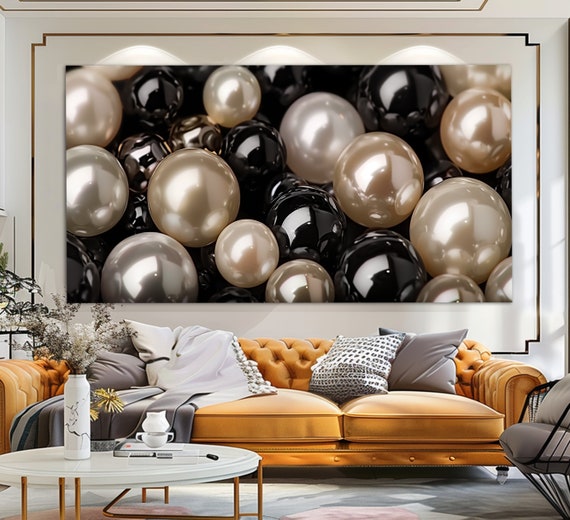 Black White Beige Pearls Print Abstract Art Fashion Wall Art Abstract Painting Contemporary Wall Decor Pearls Poster