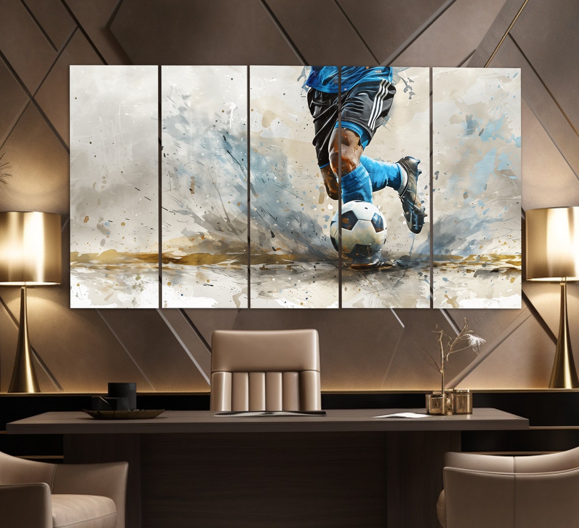 Soccer Player Striking Ball Dynamic Watercolor Football Action Poster - Image 2