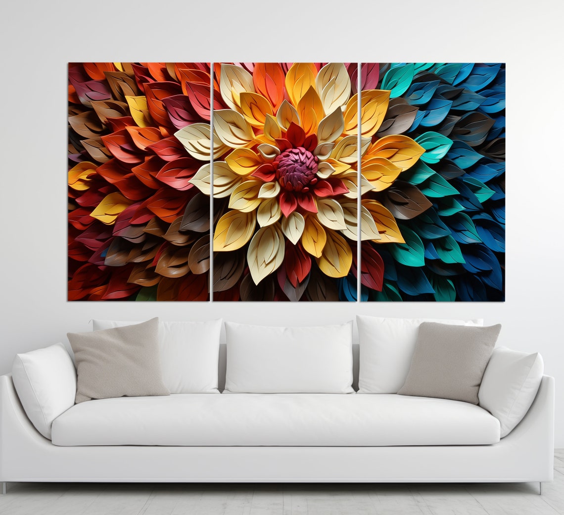 Colorful Layered Flower Rainbow Petals Abstract Floral Art Poster - Image 3