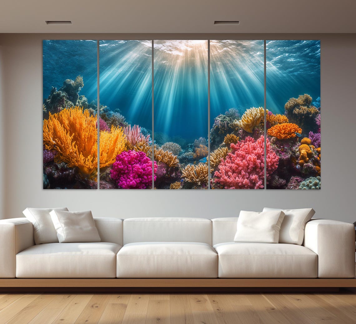 Colorful Coral Reef Underwater Sun Rays Diving Ocean Wall Art Poster - Image 2