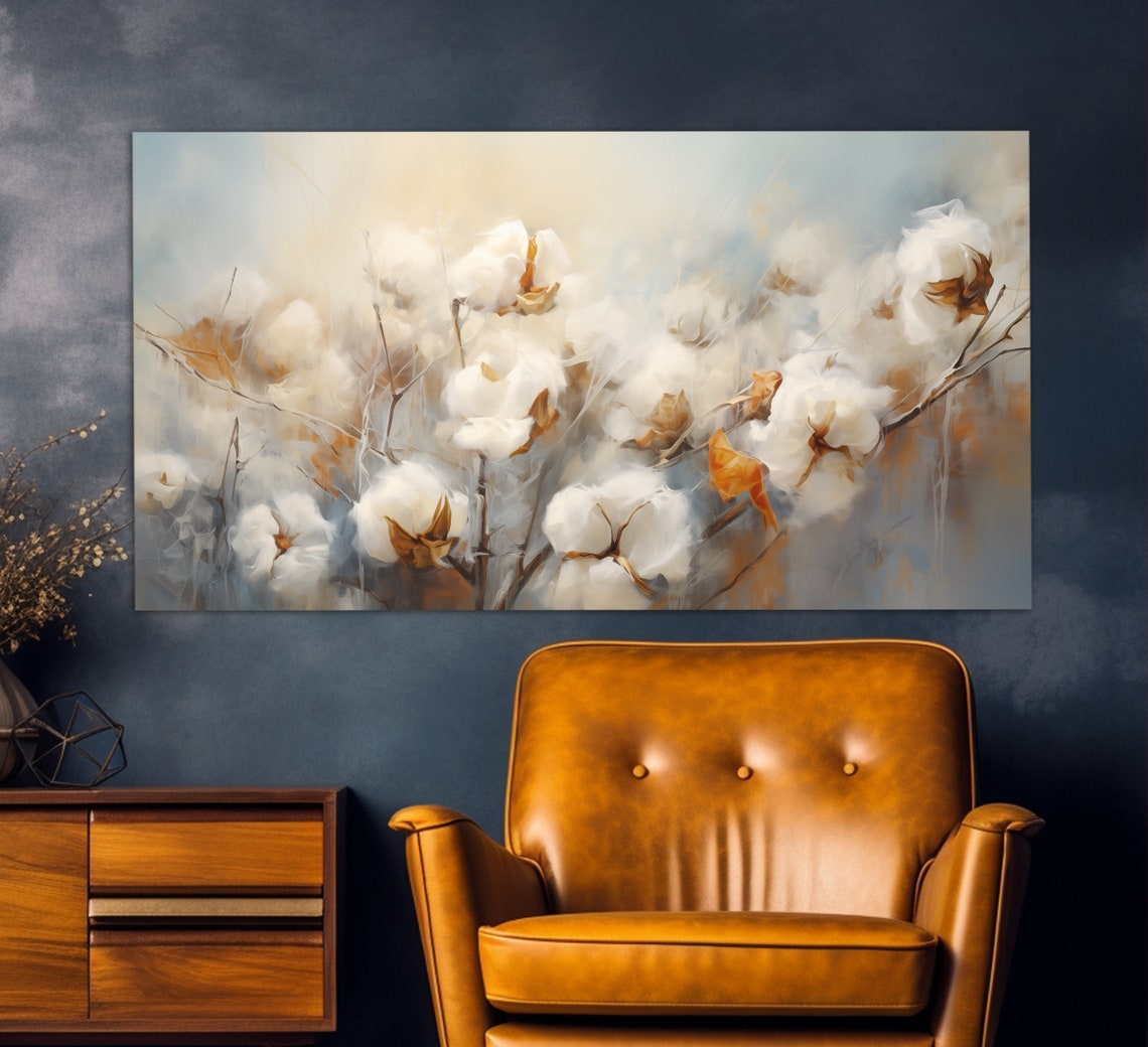 Cotton Flower Blooms Soft Neutral Tones Elegant Floral Art Poster - Image 4