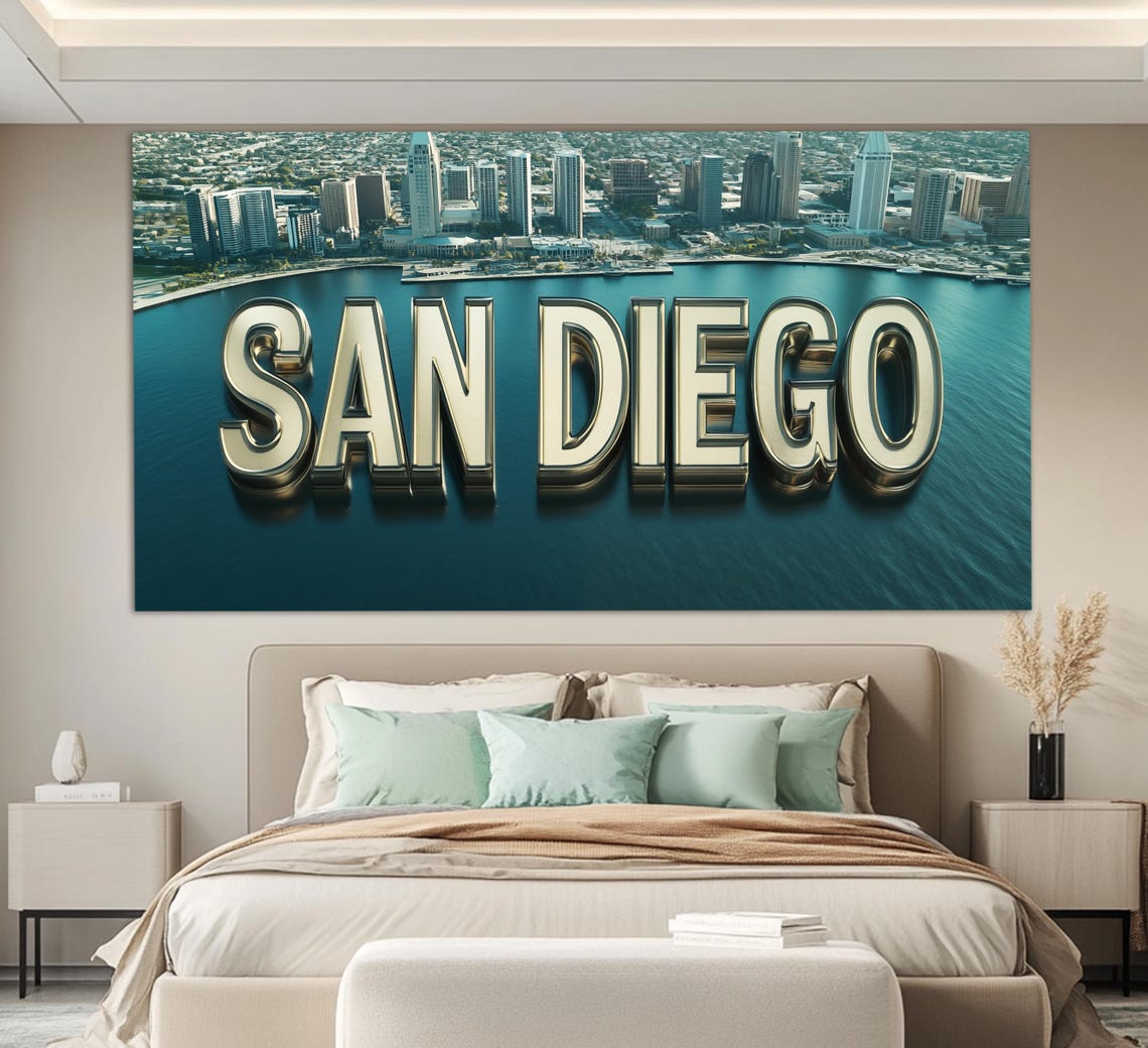 San Diego Skyline Chrome Letters Bay View California Travel Poster - Image 4