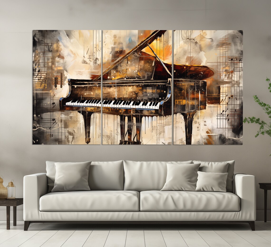 Abstract Grand Piano, Retro Painting Art Print - Image 2