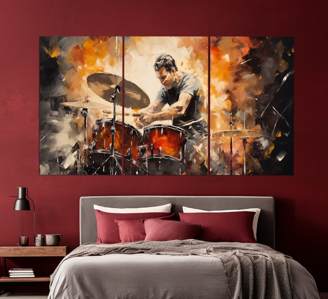 Drummer Playing Drums Energetic Concert Oil Painting Music Poster - Image 2