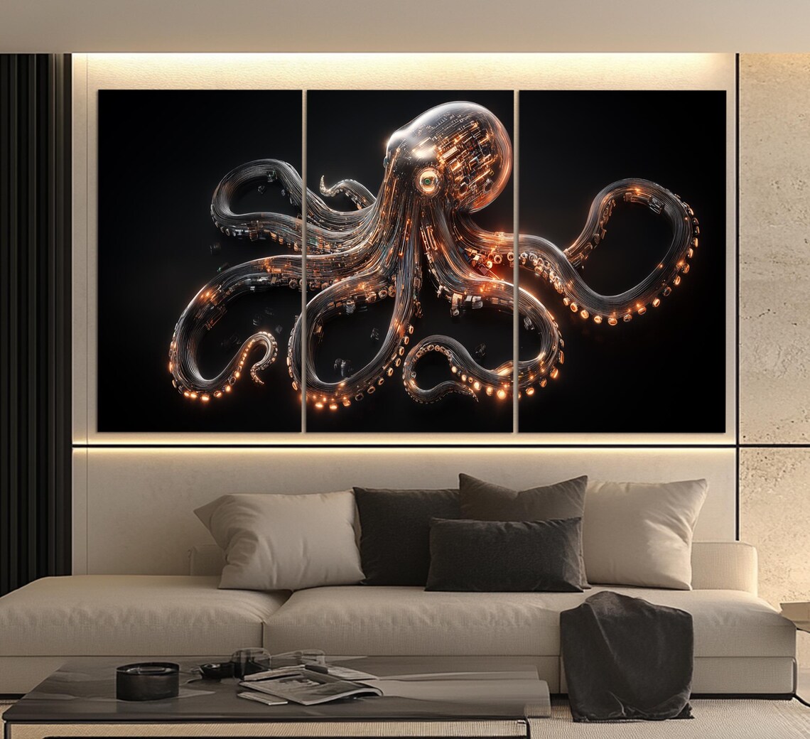 Abstract Robot Octopus Print Microchip Wall Art Octopus Wall Art It Company Wall Decor Inventor Gift Innovations Wall Art - Image 3