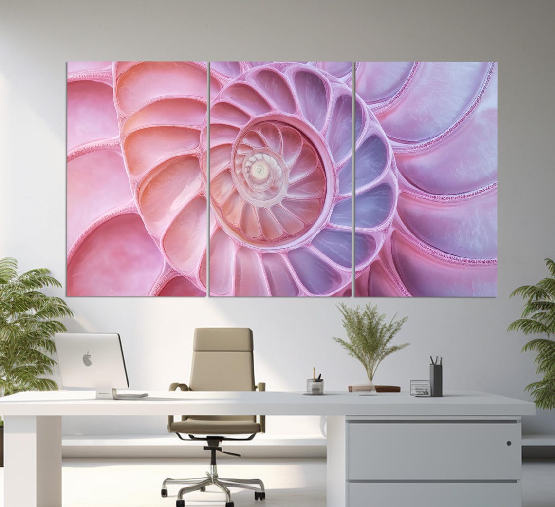 Pink Nautilus Shell Spiral Close Up Macro Photography Ocean Wall Art - Image 2