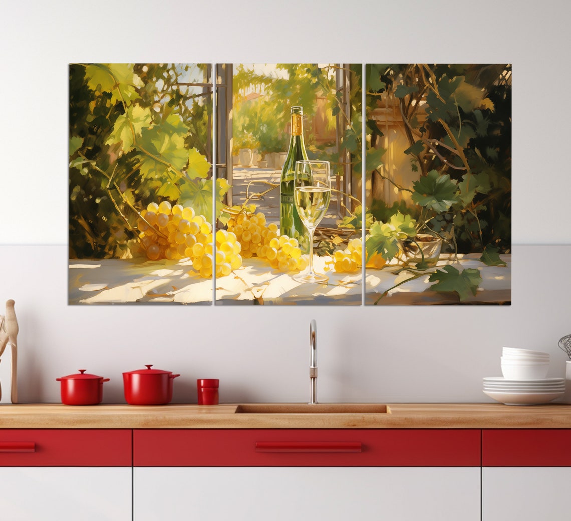 White Wine Bottle Glass Grapes Garden Vintage Still Life Poster - Image 3