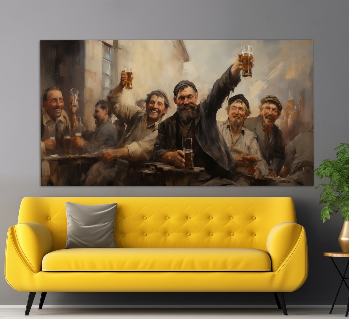 Vintage Irish Pub Beer Scene, Retro Wall Art Print