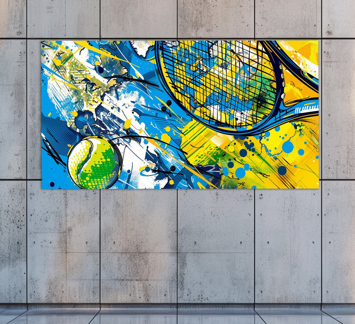 Abstract Tennis Print In An Pop Art Painting Style Tennis Wall Art Tennis Painting Pop Art Tennis Poster Tennis Gifts