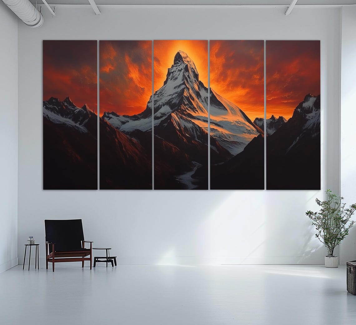 Matterhorn Mountain At Fiery Orange Sunset Swiss Alps Snow Peak Poster - Image 2