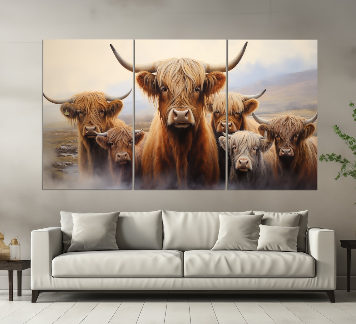 Highland Cows Family, Neutral Painting Style Art Print - Image 5