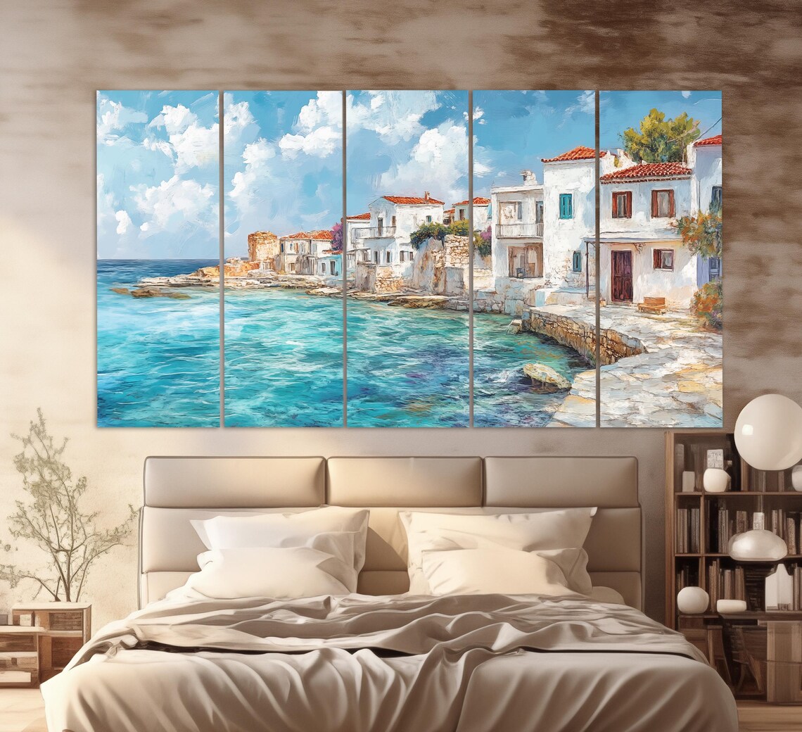 Paphos Coast Cyprus Print In A Vintage Oil Painting Style Cyprus Wall Art Cyprus Painting Paphos Island Retro Style Cyprus - Image 5