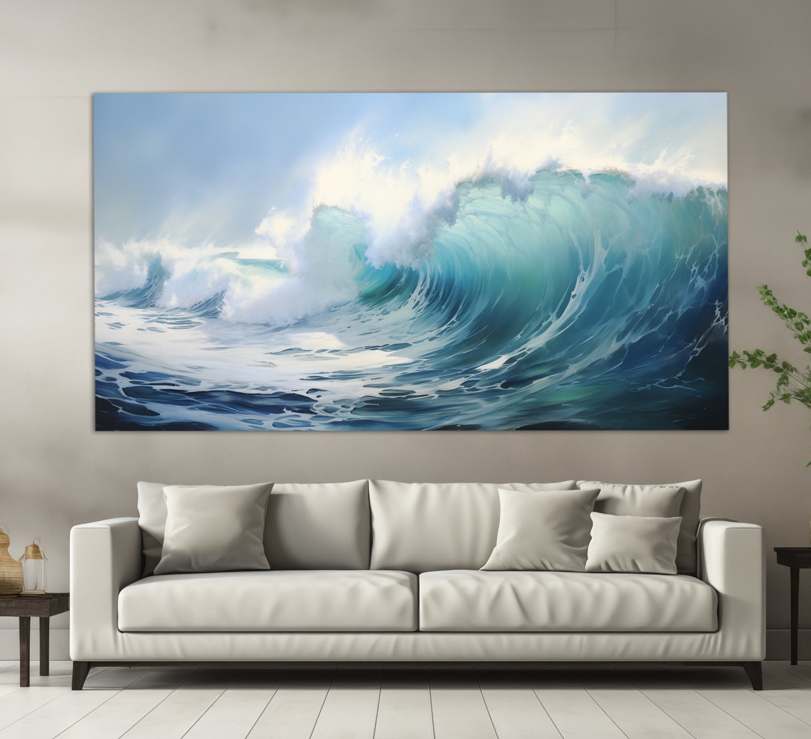 Ocean Wave Curling Turquoise Water Soft Tones Seascape Art Poster - Image 2
