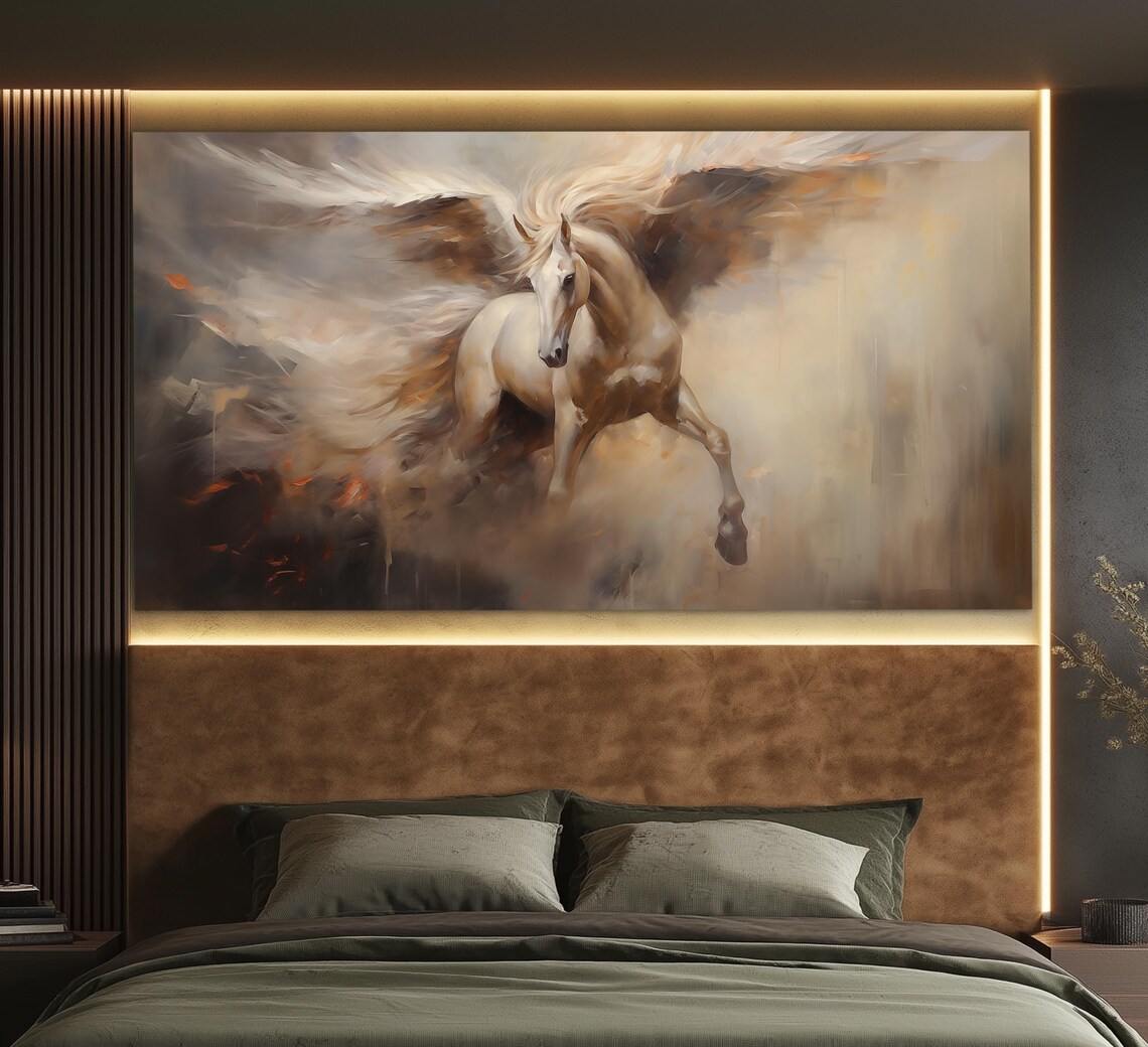 Pegasus Neutral Vintage Oil Painting Style Art Print