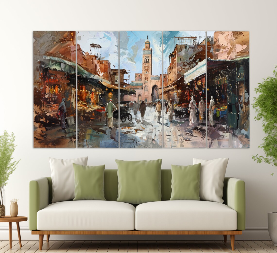 Marrakech Medina Old Town Koutoubia Minaret Oil Painting Travel Poster - Image 2