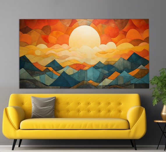 Abstract Mid Century Print Boho Sun Over Mountains Poster Boho Wall Art Abstract Wall Art Boho Wall Decor Mid Century Wall Art