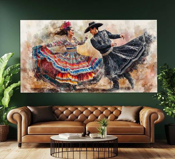 Abstract Mexican Dancers Print Mexican Wall Art Mexican Wall Decor Mexican Dance Painting Mexican Gift Mexican Poster