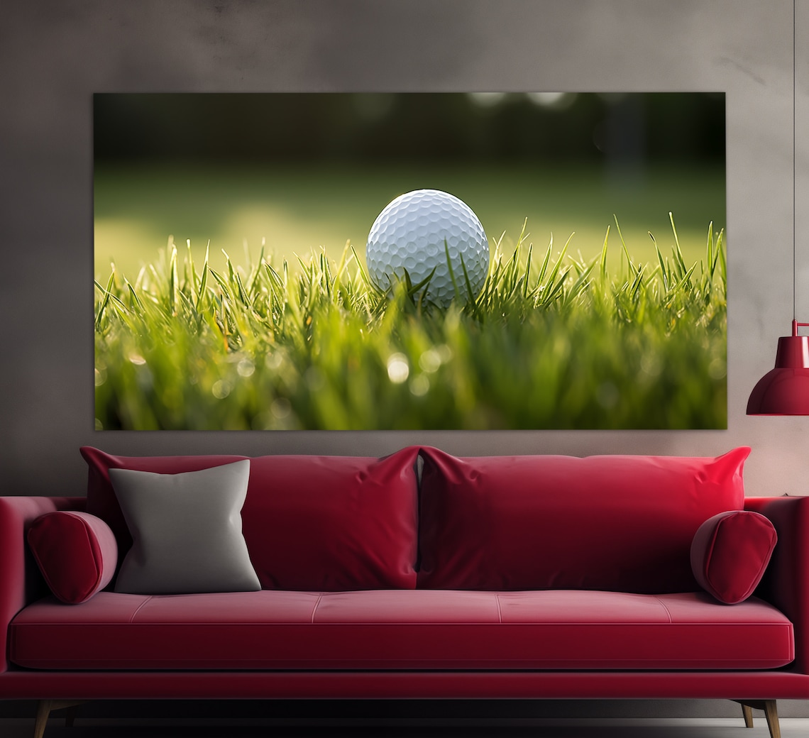 Golf Ball On Dewy Green Grass Sunrise Fairway Photography Wall Art - Image 4