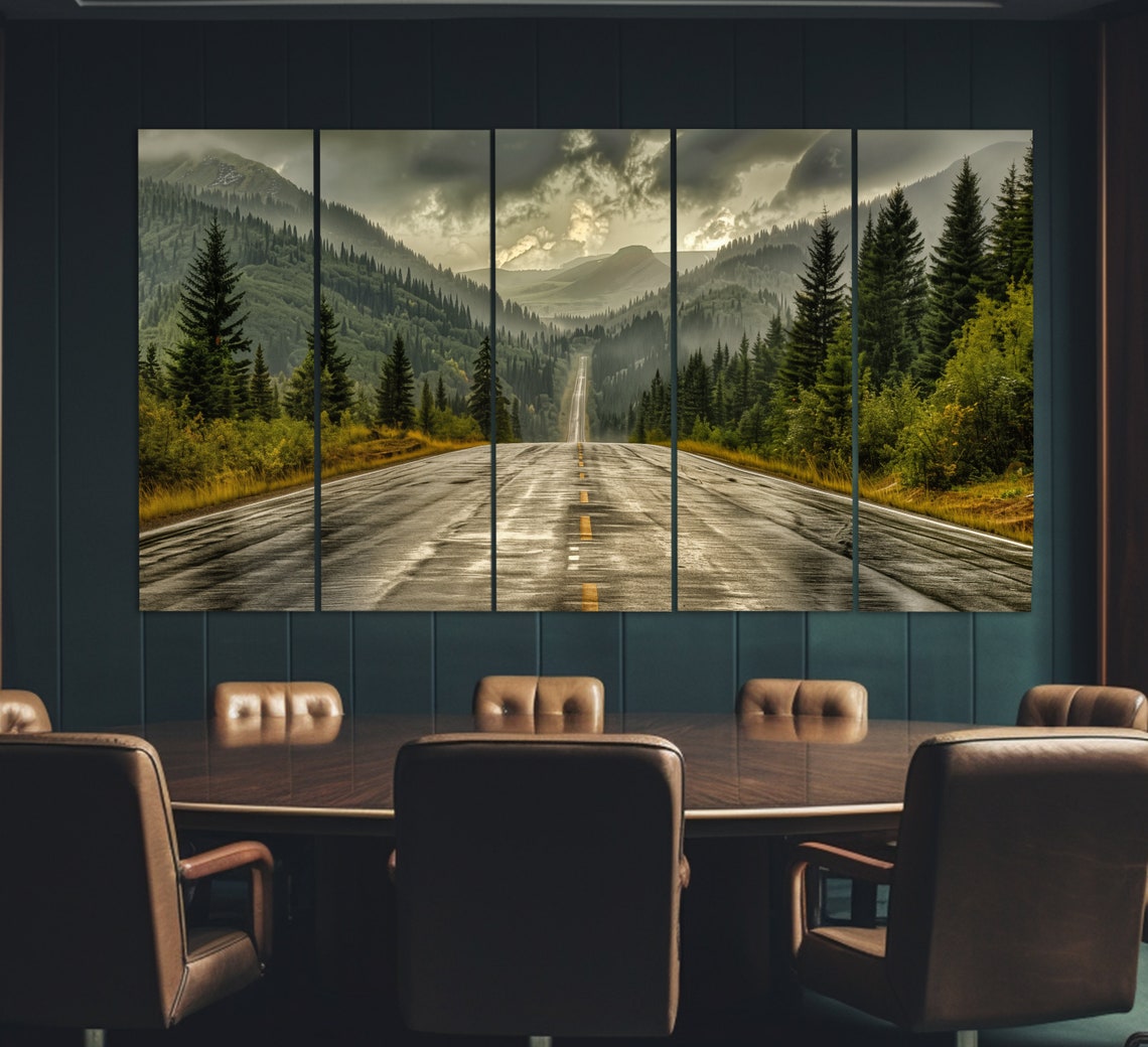 Scenic Mountain Road Wet Asphalt Pine Forest Storm Sky Drive Poster - Image 2