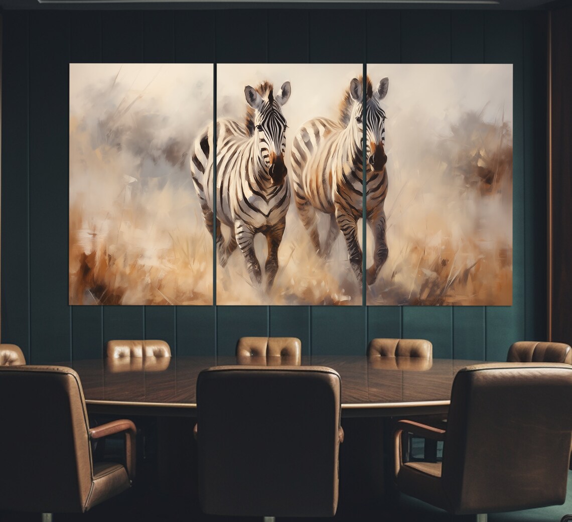 Zebra Couple in Golden Savanna Vintage Oil Painting Art Poster - Image 5