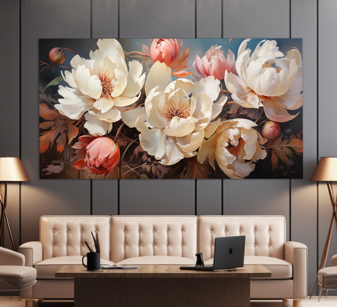 Peonies Floral Art Print, Romantic Abstract Decor