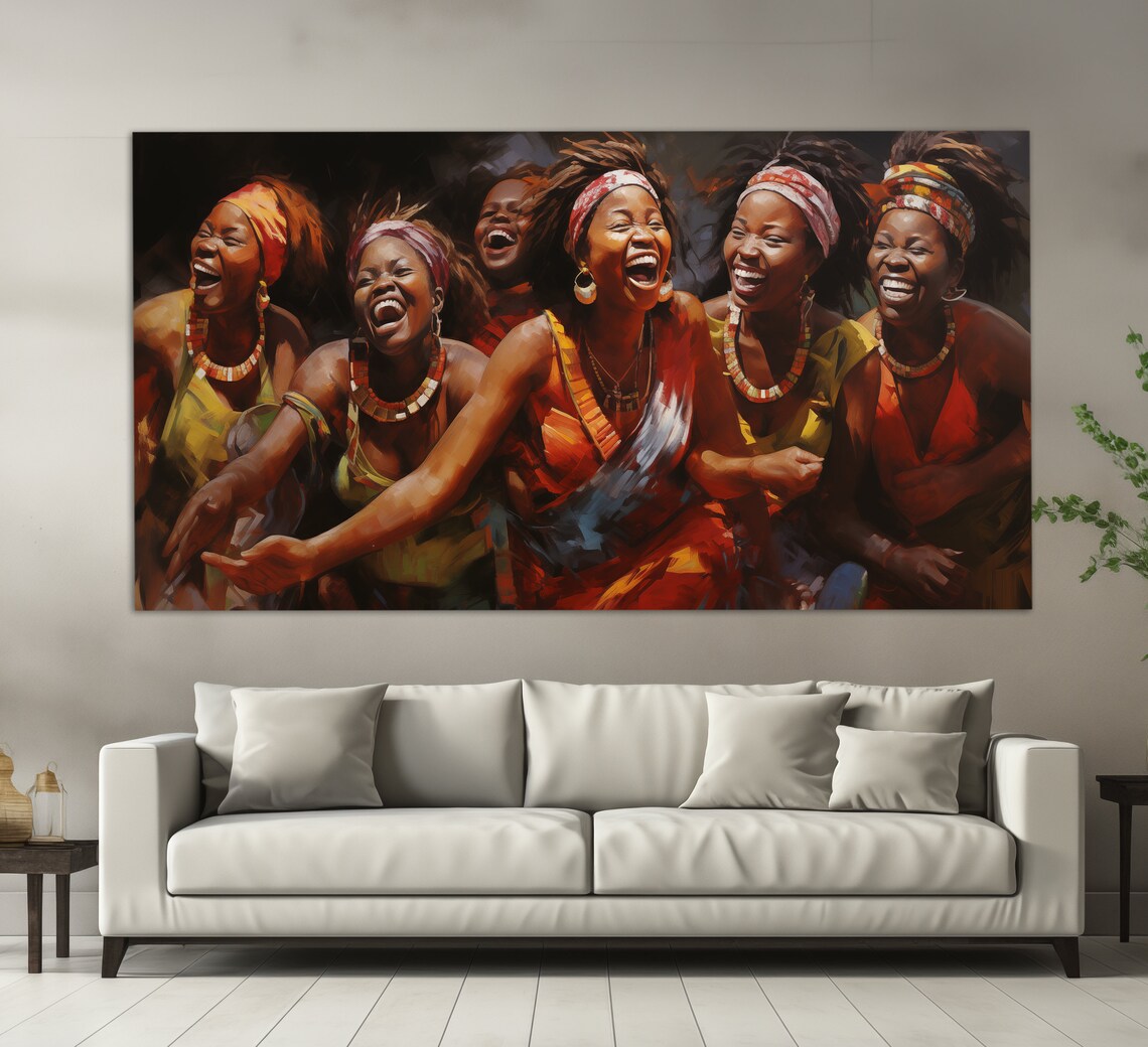 Abstract African Women Laughing Print In A Vintage Oil Painting Style Vintage African Wall Art Ethnic Painting African Wall Decor