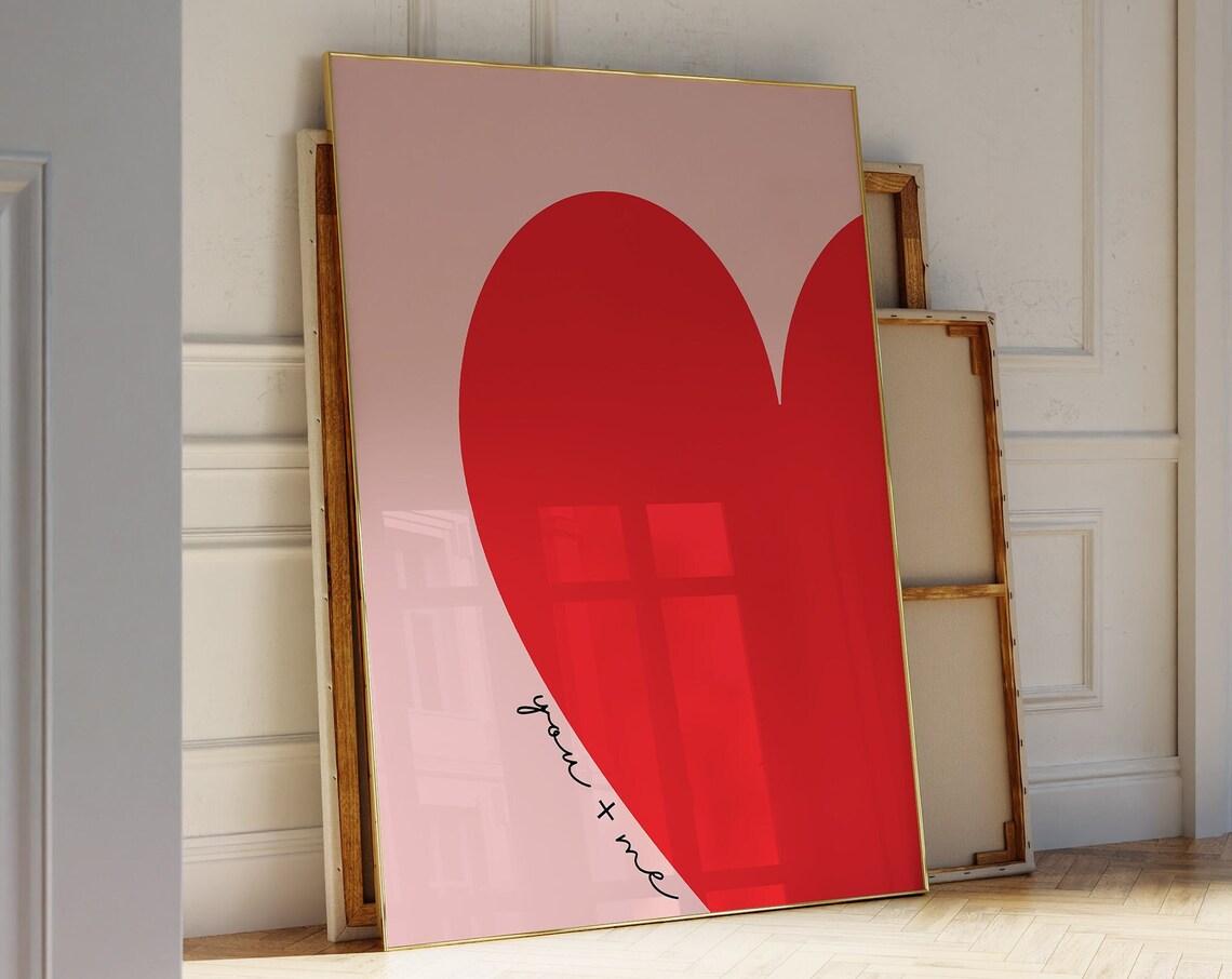 You And Me Red Heart Pink Minimalist Valentine Love Art Print