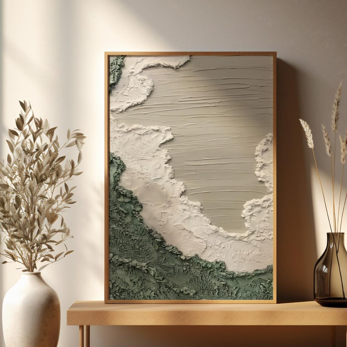 Wabi Sabi Sea Green Wave Textured Plaster Ocean Abstract Art Print - Image 2