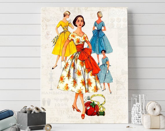 Vintage Sewing Collage Wall Art Craft Room Sign Home Decor Sewing Room Print 5x7 8x10 11x14 16x20 Retro Fashion Sewing Sign