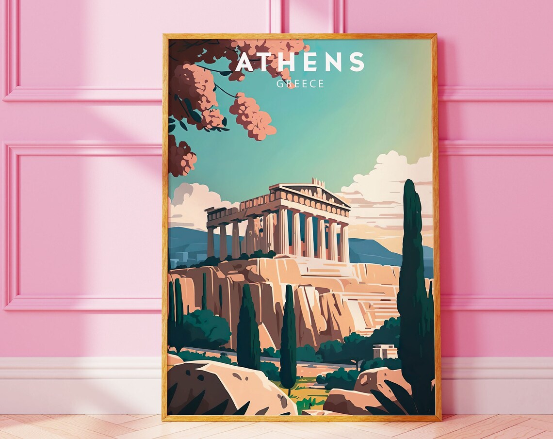 Athens Minimalist Travel Poster, Europe Art Print