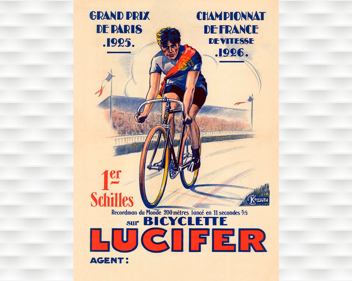 Lucifer Bicycle Schilles World Record 1925 Grand Prix Paris Poster