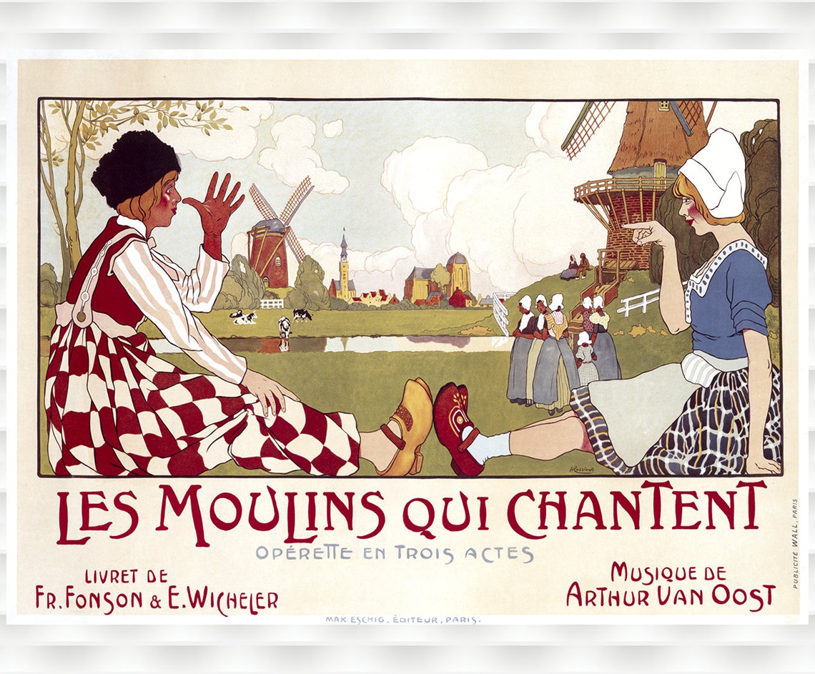 Les Moulins Qui Chantent Operette Windmills Vintage Theater Poster