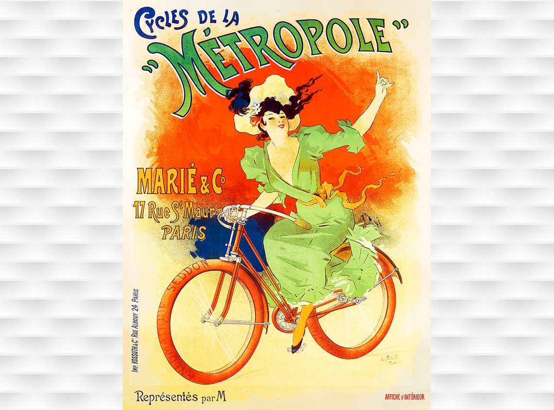 Cycles de la Metropole Marie Green Dress Paris Bicycle Vintage Poster