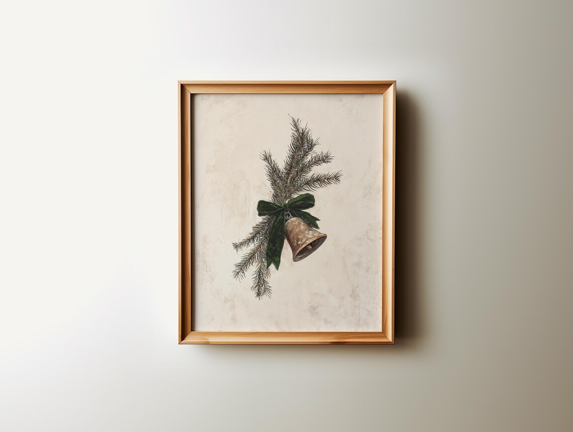 Christmas Bell Print, Rustic Modern Vintage Holiday Art - Image 3