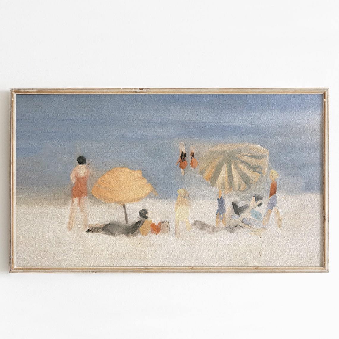 Vintage Beach Day Impressionist Painting with Umbrellas Poster