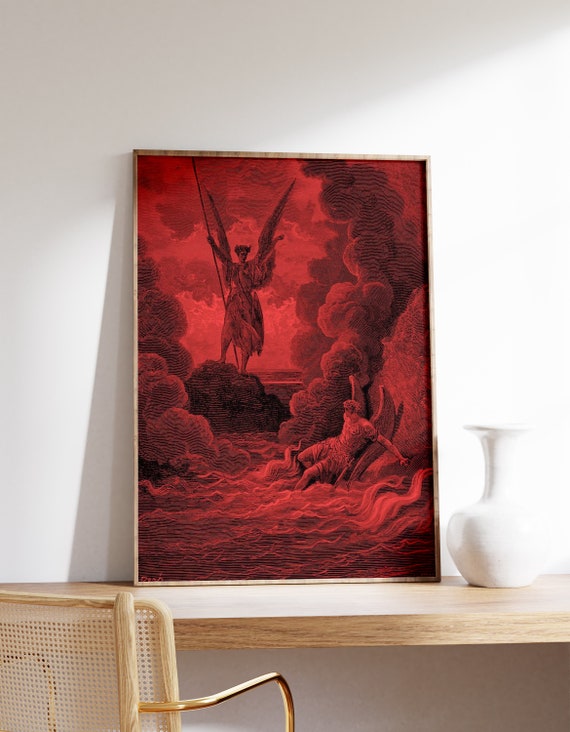 Satan Rises From The Burning Lake, Vintage Art Print