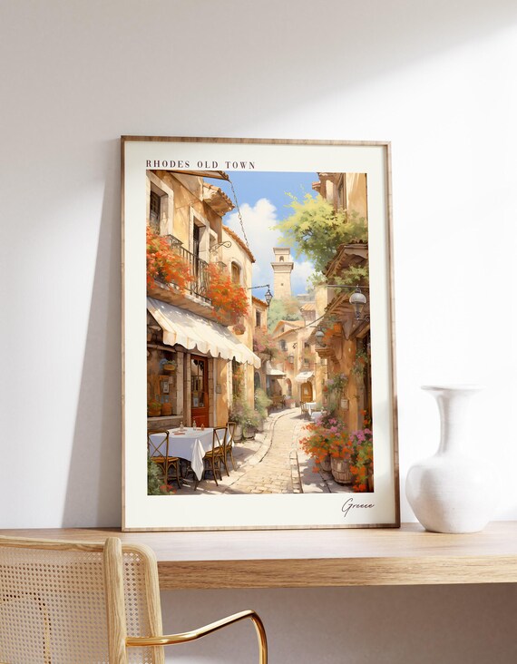 Rhodes Old Town Travel Poster, Greece Decor