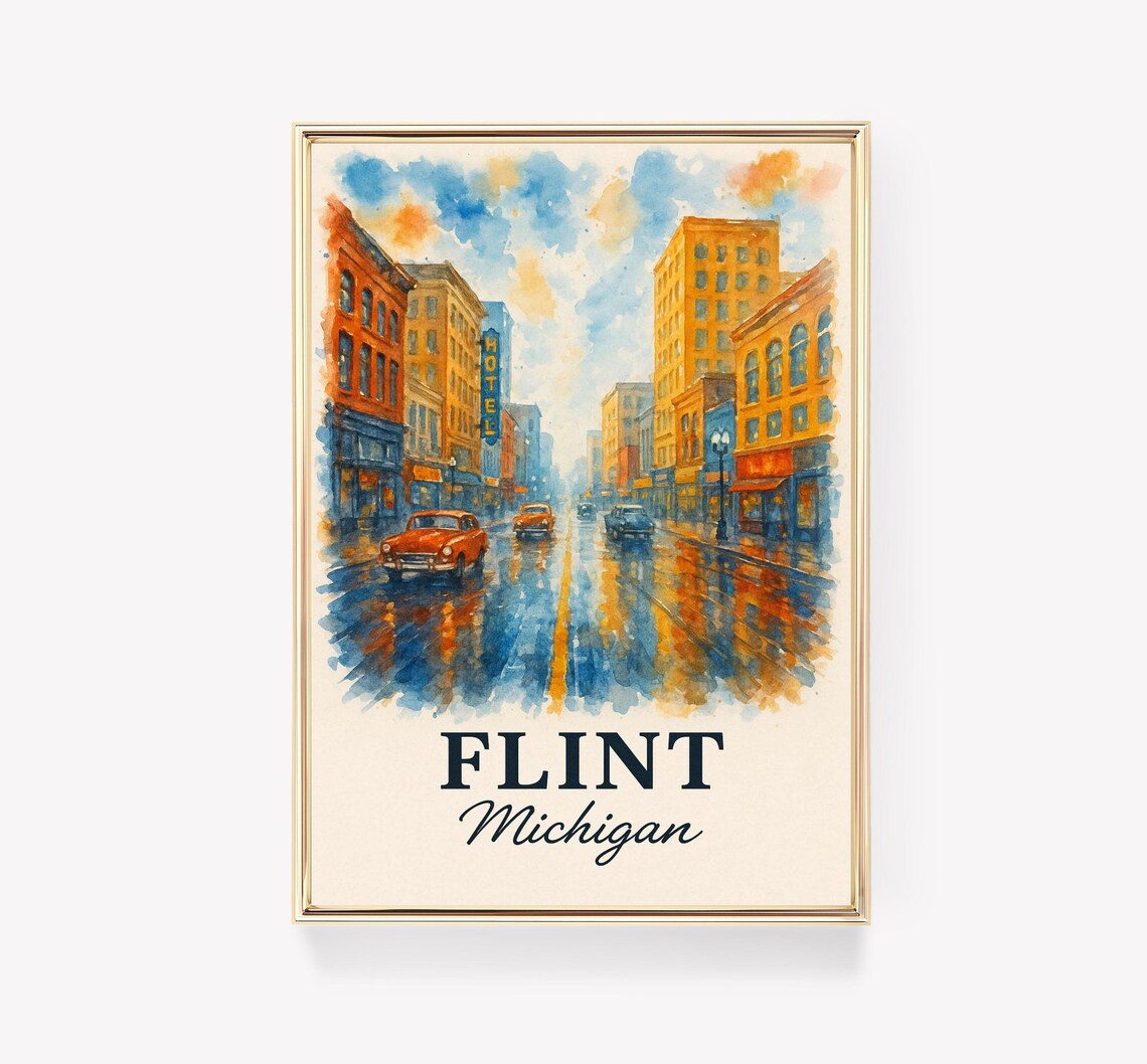 Flint Travel Poster, Michigan Vintage City Gift