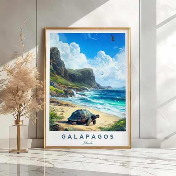 Galpagos Islands Print Poster Ecuador Travel Art Wildlife Wall Coastal Landscape Tropical Island