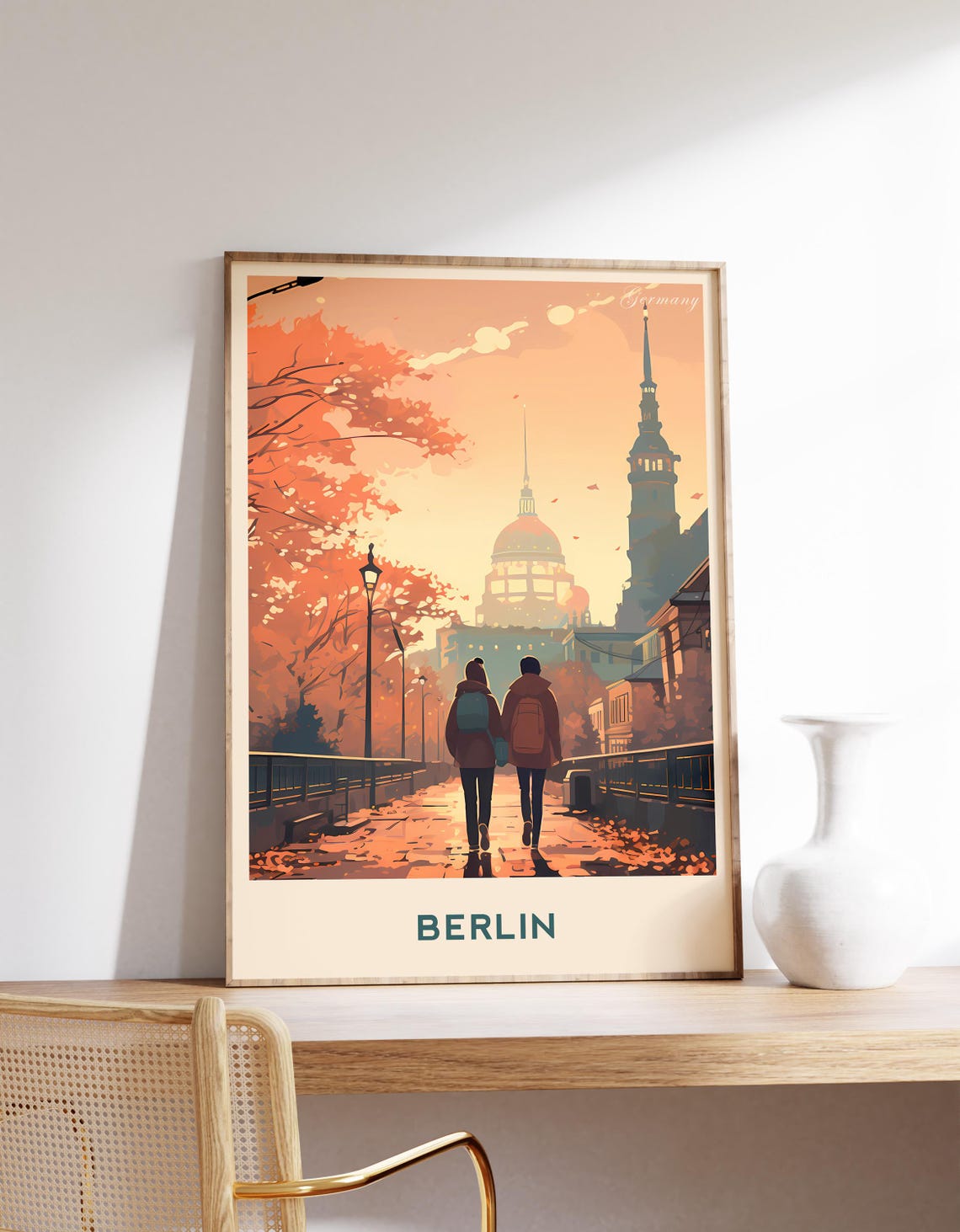 Berlin Germany Beautiful Autumn Street Evening Travel Poster