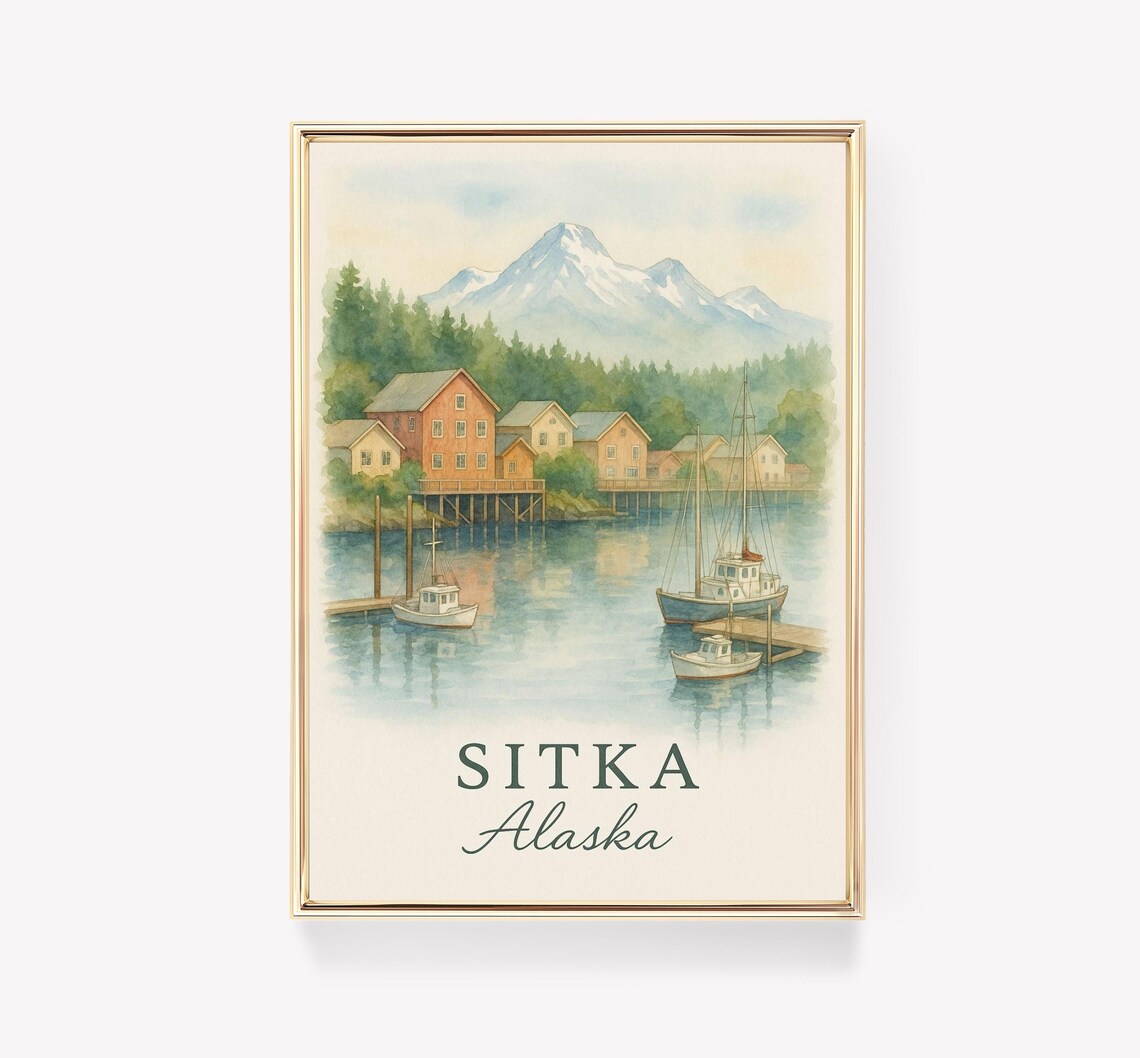Sitka Alaska Vintage Travel Poster, Wall Art Print