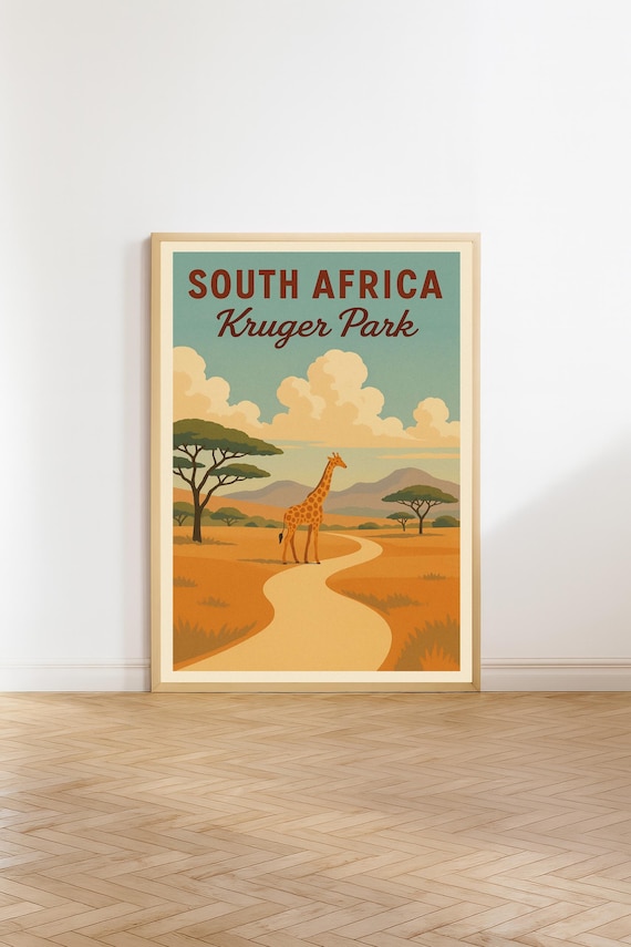 Kruger Park South Africa Giraffe Safari Vintage Travel Poster