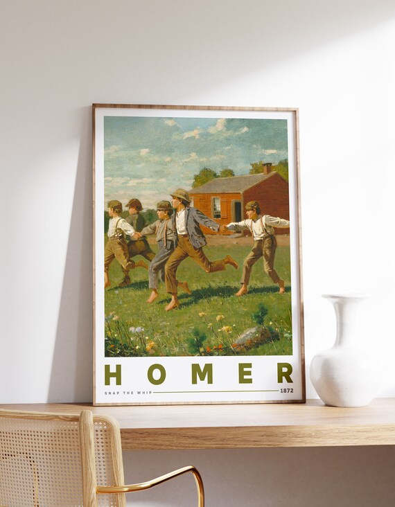 Winslow Homer Print Snap The Whip 1872 Farmhouse Decor Exhibition Museum Poster Watercolor Painting