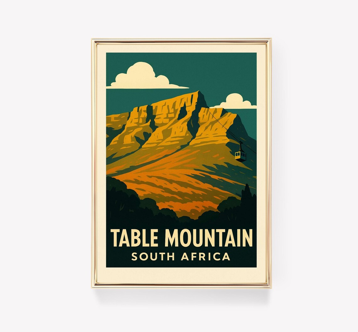 Table Mountain Vintage Travel Poster, South Africa